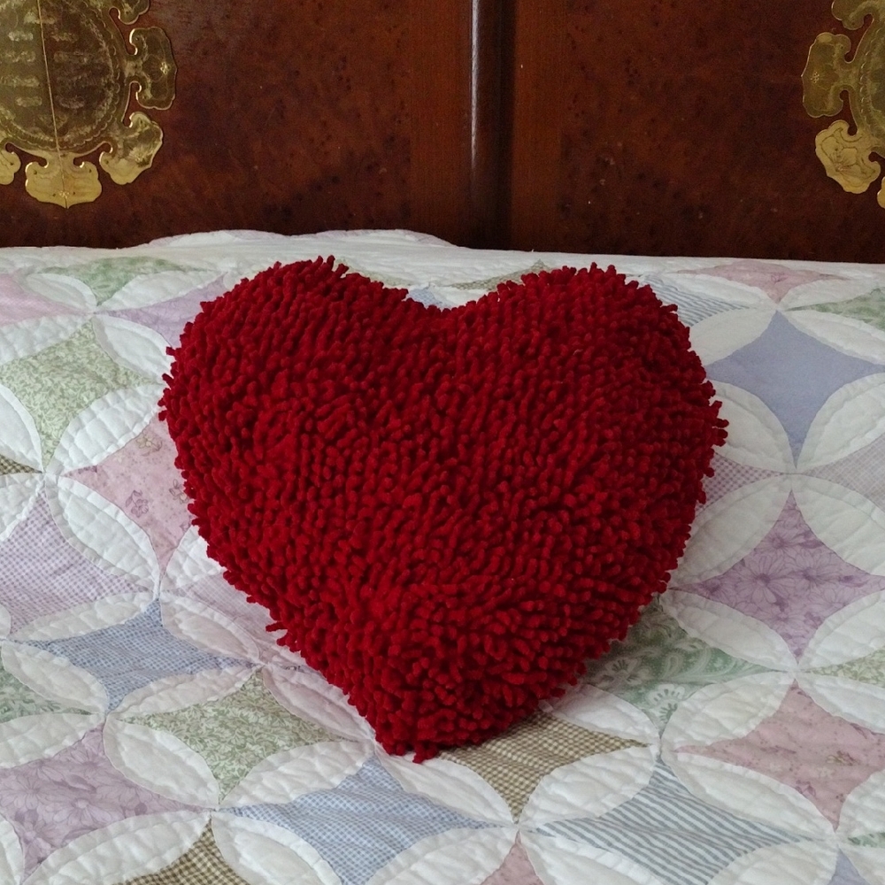 Chenille Red Heart Pillow